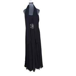 Mayqueen Black Pleated Maxi Gown With Rhinestone Waistband Size 18